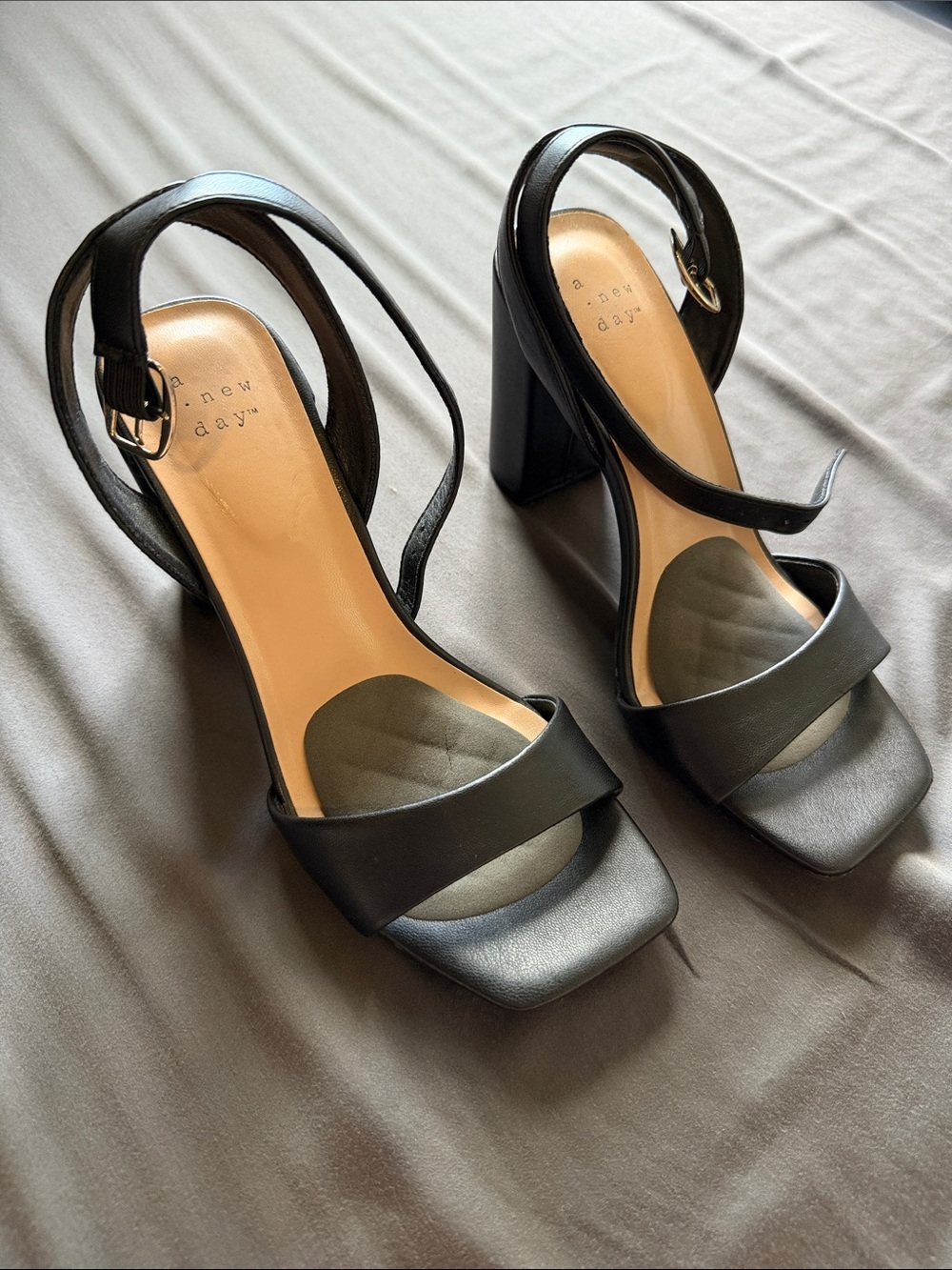 a new day Black Square-Toe 4 inch Block Heels with Ankle Strap